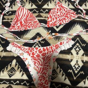 Red and White Animal Print Bikini Set